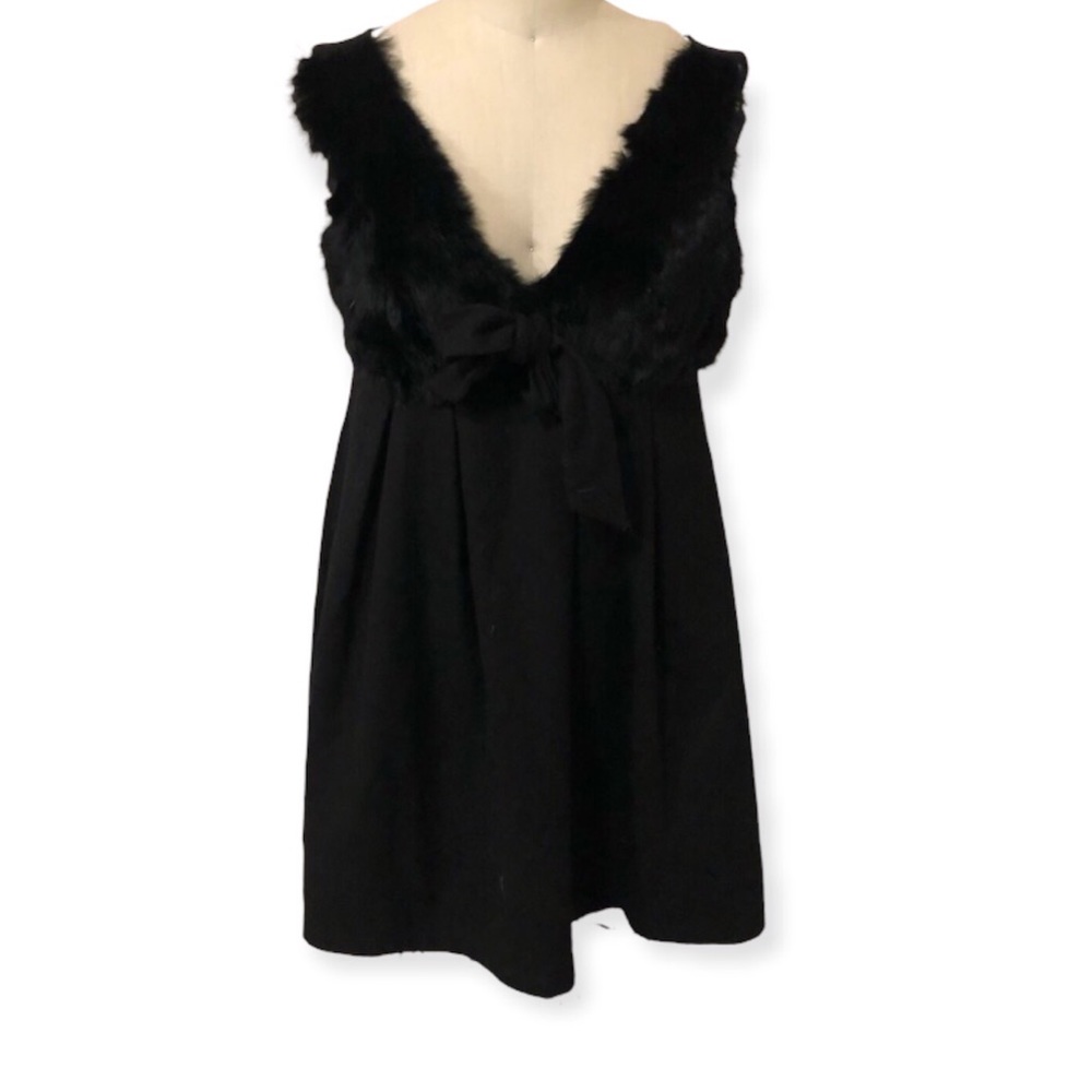Faux Fur Little Black Party Dress